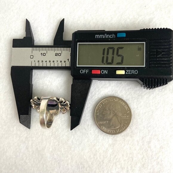 Sterling Silver 925 HAN Thai Oval Amethyst 1" Large Marcasite Ring Sz 6.25 - Picture 13 of 16